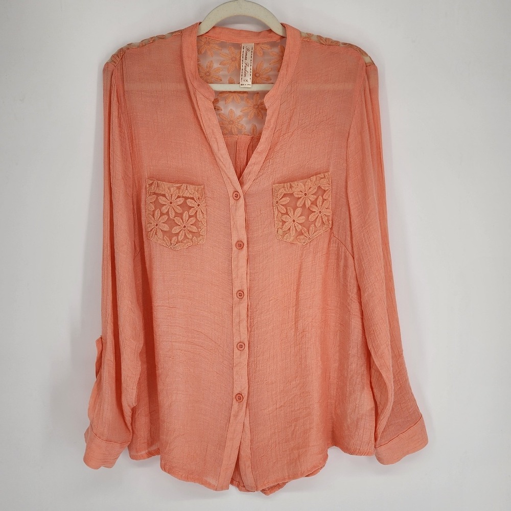 Womens Floral Lace Button Up Shirt Size 1X Coquette Cottagecore Beachy Fairy